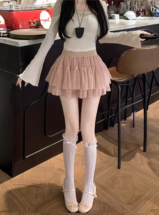 インパン裏地付きドットチュールミニスカート