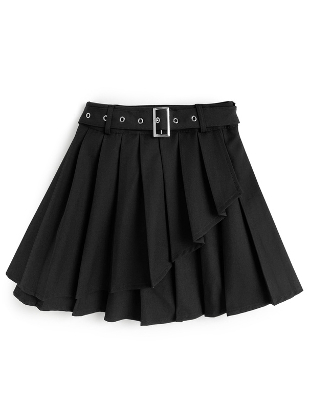 インパン裏地・ベルト付きプリーツミニスカート