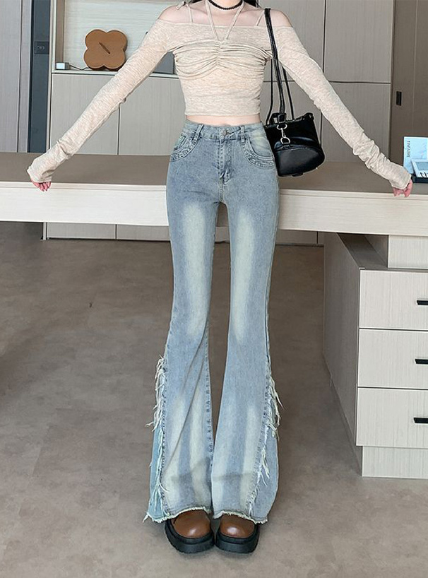 フリンジフレアデニムパンツ