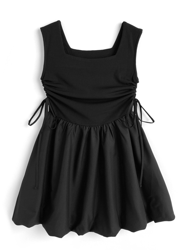 サイドドロストリボンバルーン切替ミニワンピース