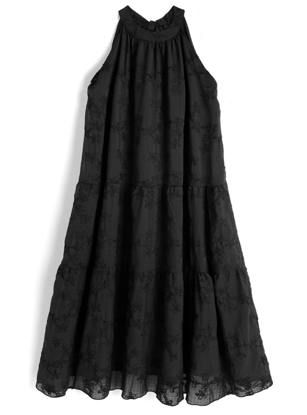 花柄刺繍バックリボンティアードワンピース