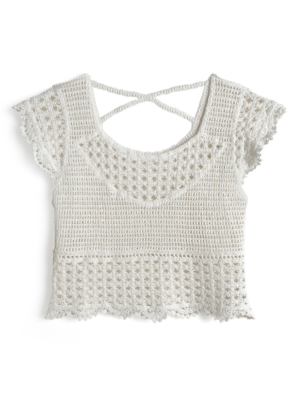 透かし編みクロシェニットトップス