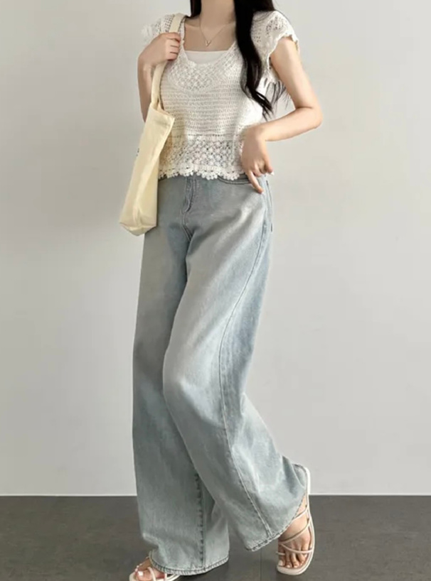 透かし編みクロシェニットトップス[ks109] | レディース