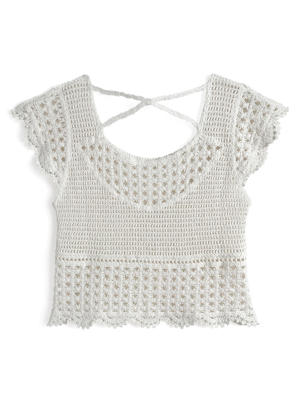 透かし編みクロシェニットトップス