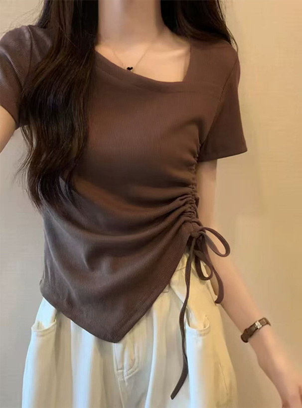 アシンメトリーネックドロストトップス