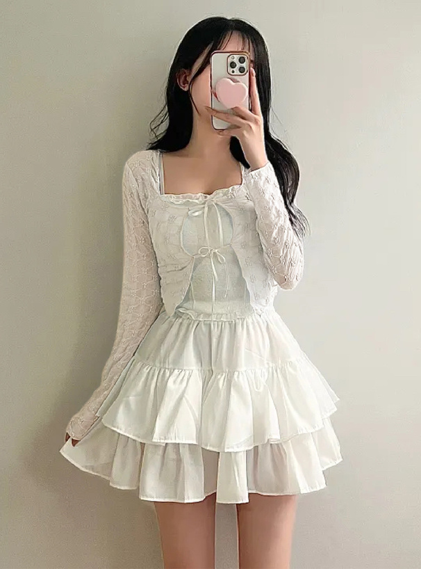 花柄シアーリボンクロップド丈カーディガン