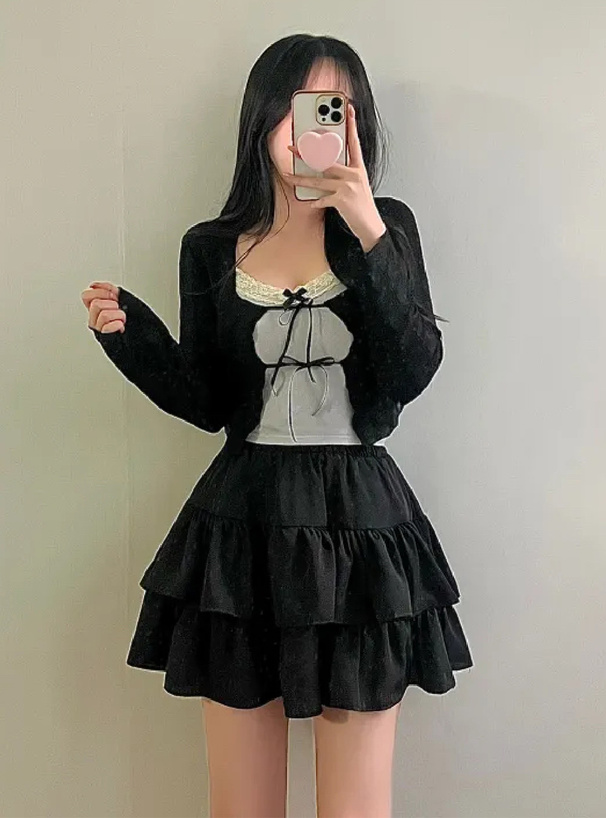 花柄シアーリボンクロップド丈カーディガン