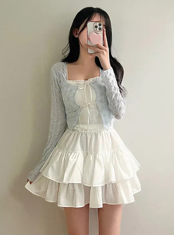 花柄シアーリボンクロップド丈カーディガン