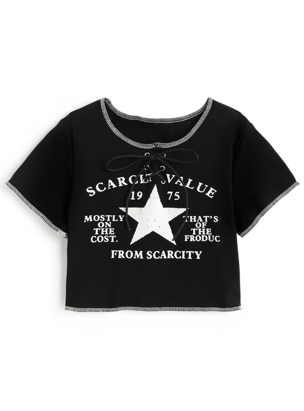 レースアップロゴプリントTシャツ