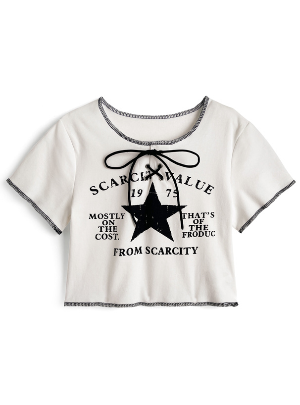 レースアップロゴプリントTシャツ