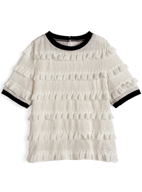 フリルティアード配色リブトップス