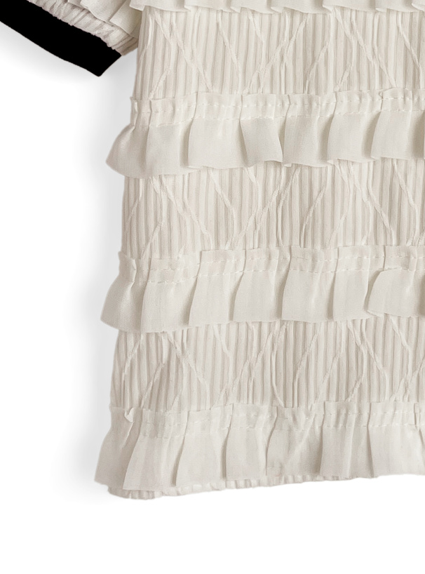 フリルティアード配色リブトップス