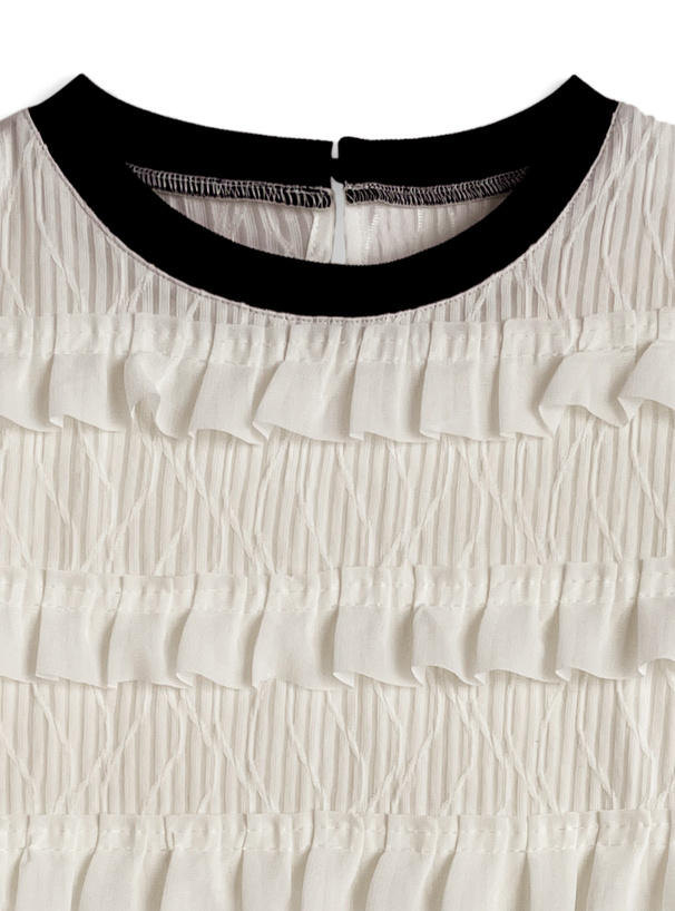 フリルティアード配色リブトップス