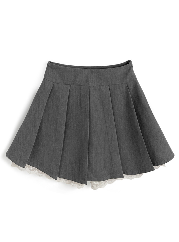 ドット柄チュールボウタイブラウス×フリルビスチェ×レースミニスカートセットアップ