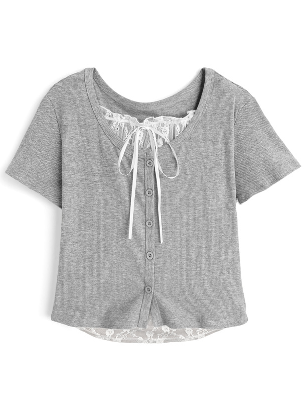 レースレイヤード風リブトップス[ks129]