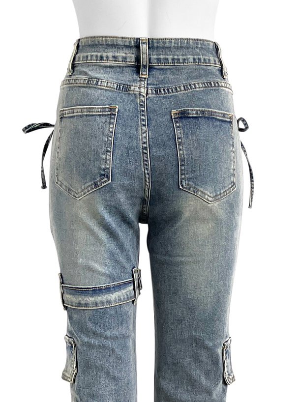 サイドベルトリボンフレアデニムパンツ