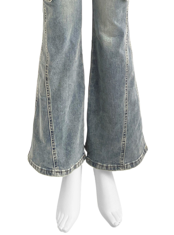 サイドベルトリボンフレアデニムパンツ