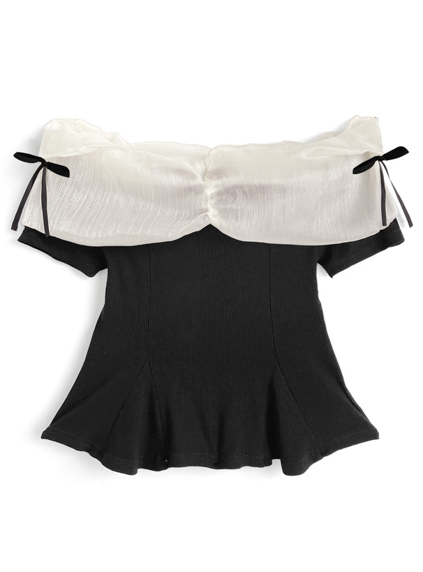サイドリボンオフショルダートップス[ks133]