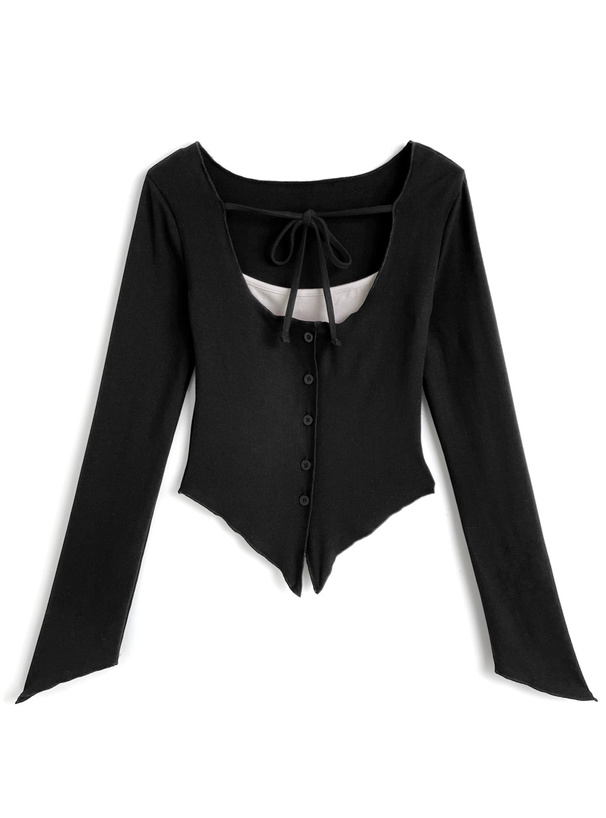 フロントリボンVカットドッキングトップス[ks137]