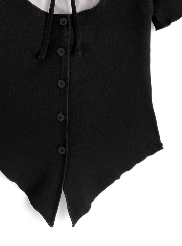 レイヤード風リボンVカットトップス