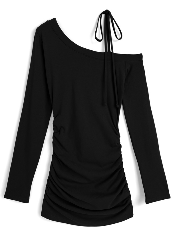 ワンショルダーリボンサイドギャザーミニワンピース[ks138]