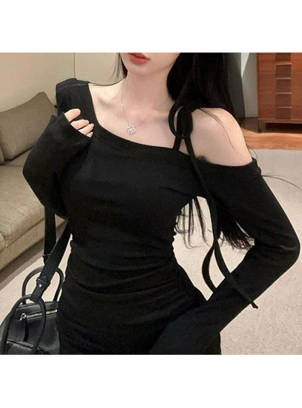 ワンショルダーリボンサイドギャザーミニワンピース