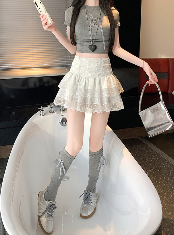 インパン裏地付きティアードレースミニスカート