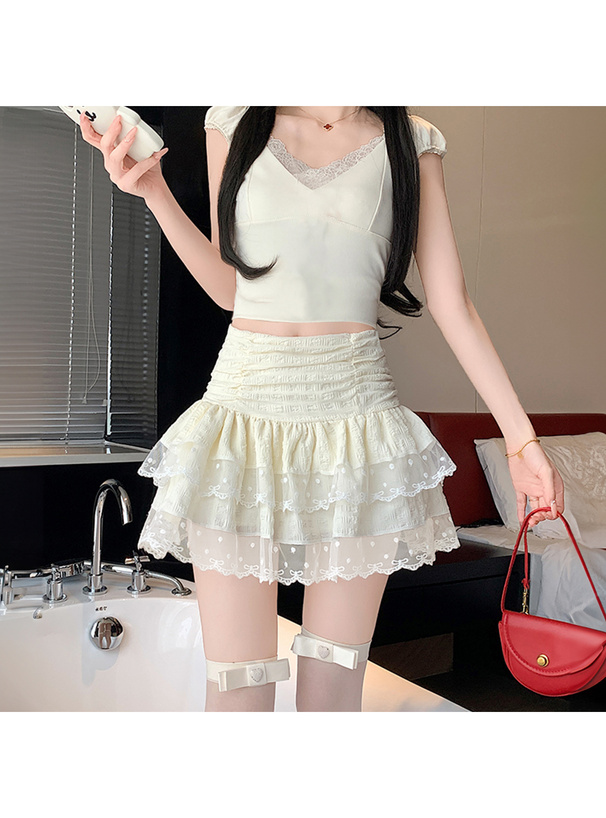 インパン裏地付きティアードレースミニスカート