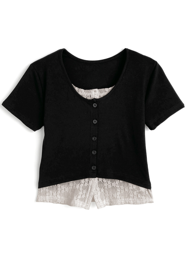 レースレイヤード風リブトップス[ks140]