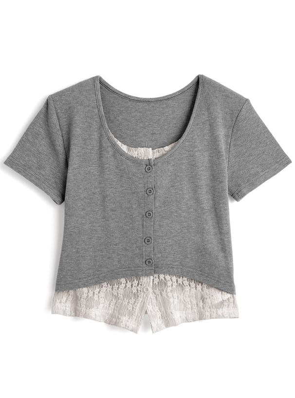 レースレイヤード風リブトップス