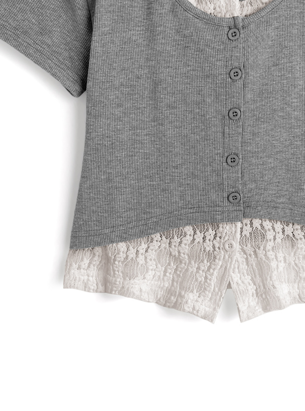 レースレイヤード風リブトップス