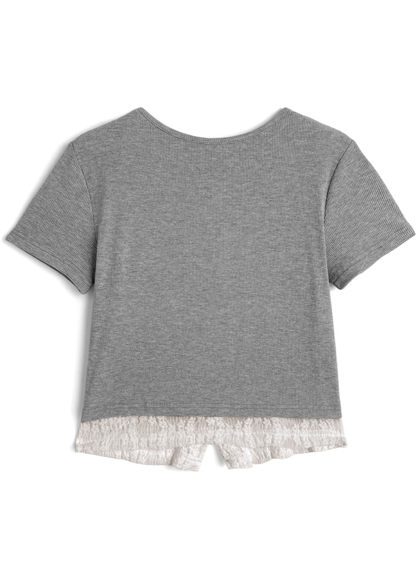 レースレイヤード風リブトップス