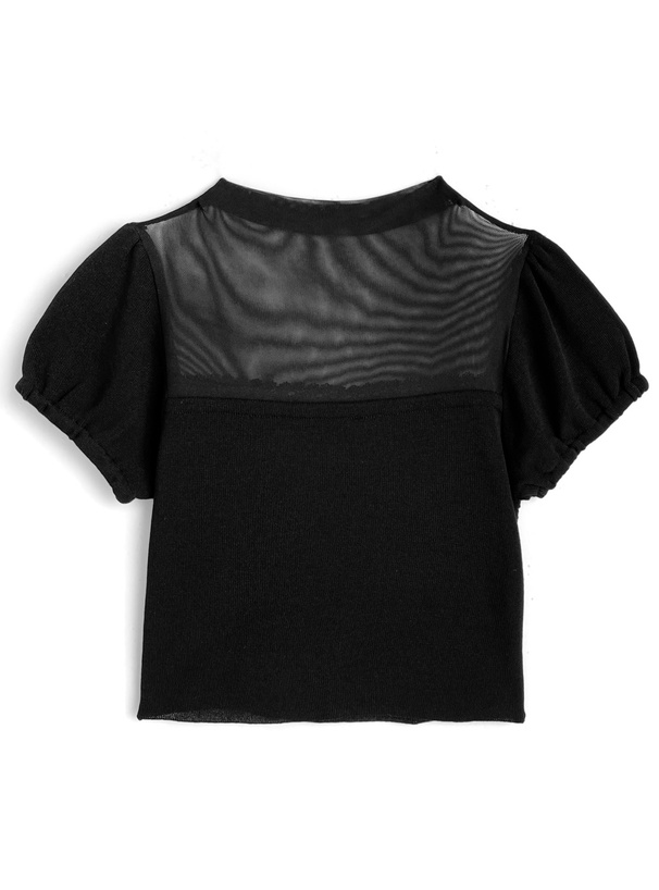 シアーハイネックリボンニットトップス