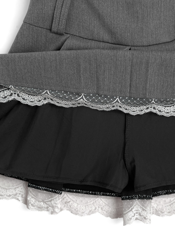 インパン&ベルト付き裾レースプリーツミニスカート