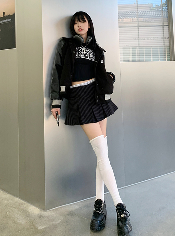 d.i.a ストライプフリルミニスカートパンツ インパン付きストライプ柄ロゴウエストプリーツミニスカート