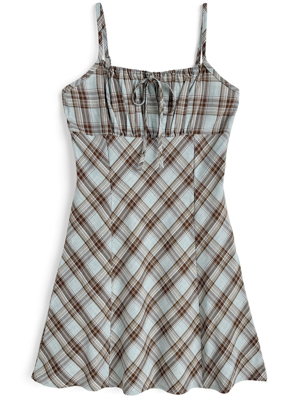 チェック柄リボンキャミソールミニワンピース
