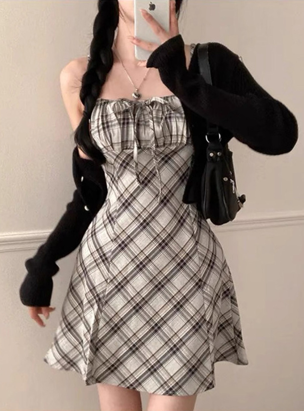 チェック柄リボンキャミソールミニワンピース[ks147] | レディース