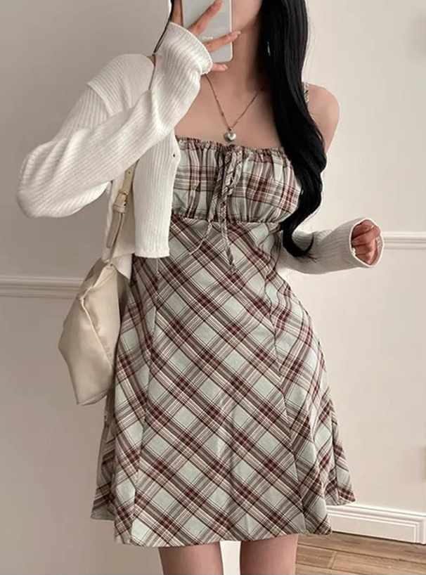 チェック柄リボンキャミソールミニワンピース[ks147] | レディース