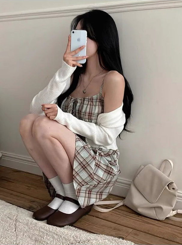 チェック柄リボンキャミソールミニワンピース[ks147 チェック柄リボンキャミソールミニワンピース[ks147