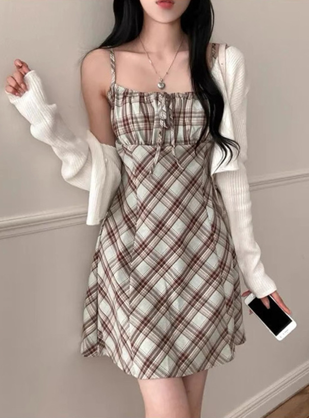 freckle グレー チェック柄 リボン付きワンピース freckle グレー チェック柄 リボン付きワンピース freckle