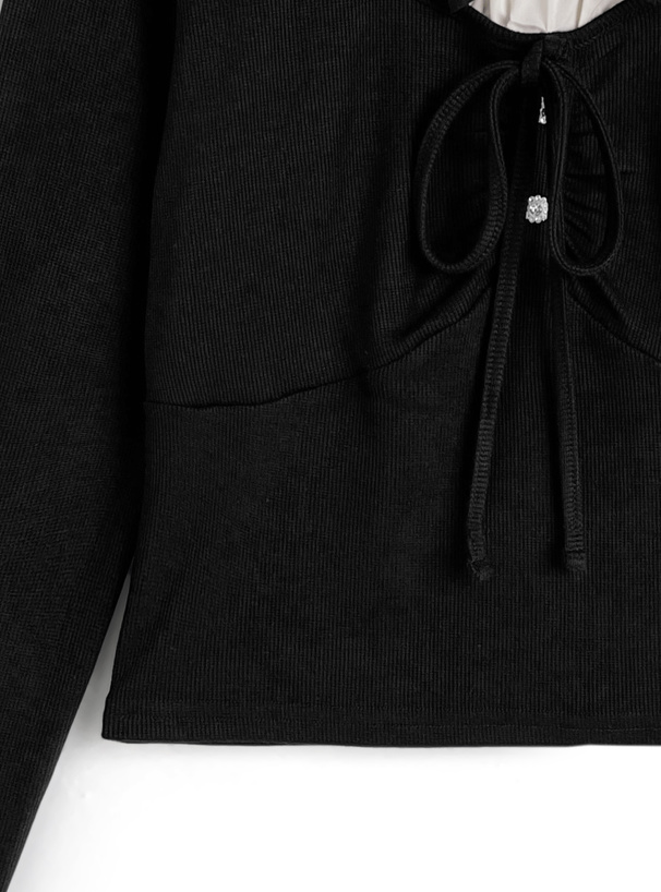 ダブルリボンレイヤード風ホルターネックフリルトップス