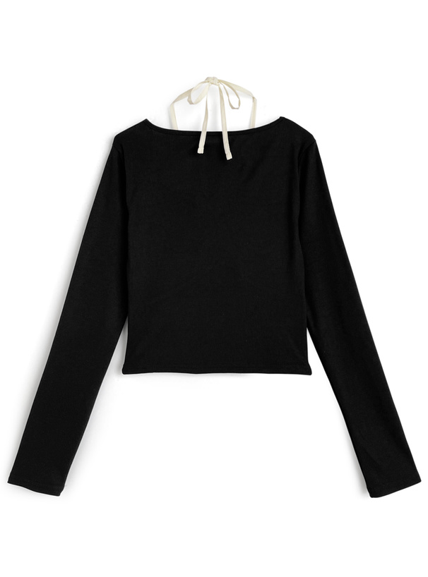 ダブルリボンレイヤード風ホルターネックフリルトップス