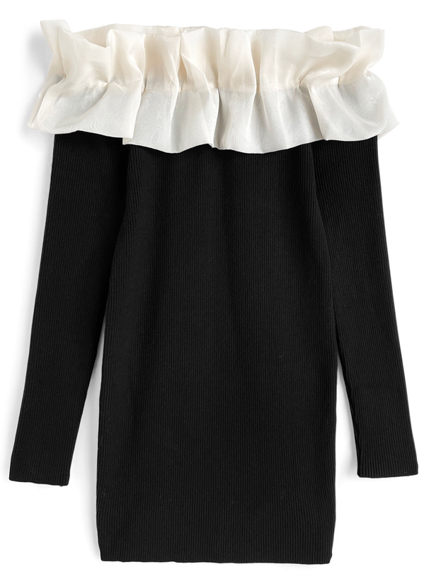 オーガンジーフリルオフショルダーニットミニワンピース[ks151a