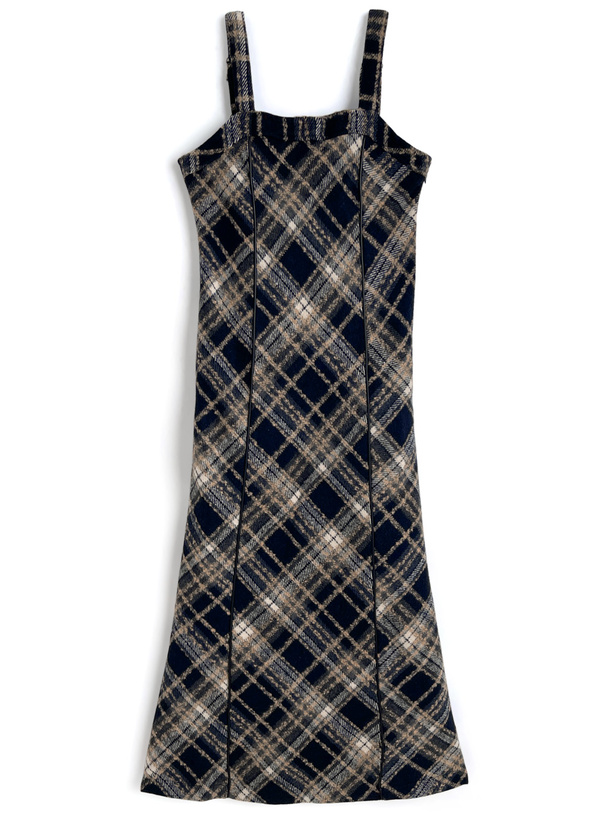 チェック柄ロングワンピース