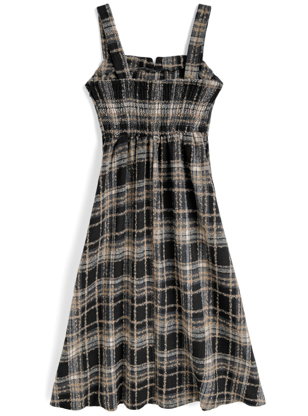 チェック柄レースアップロングワンピース