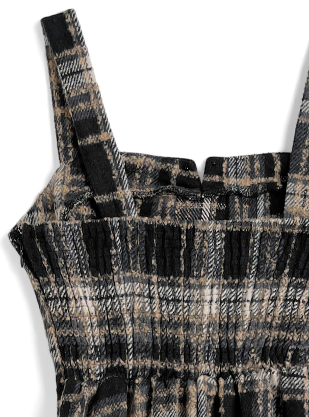 チェック柄レースアップロングワンピース