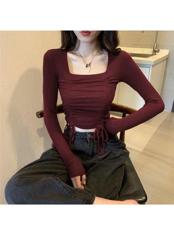 スクエアネックドロストトップス