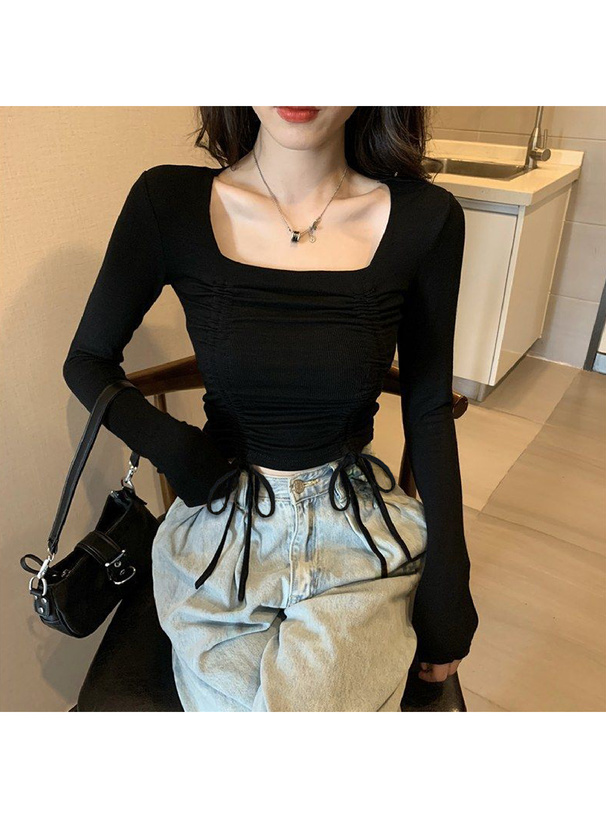 スクエアネックドロストトップス