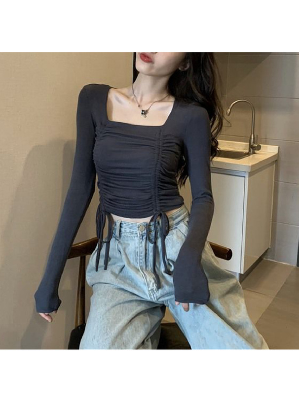 スクエアネックドロストトップス