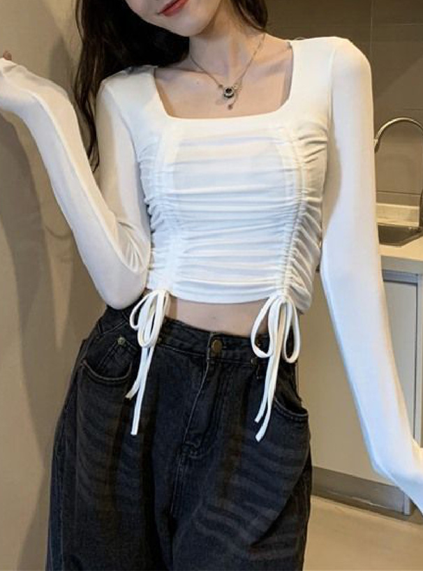 スクエアネックドロストトップス